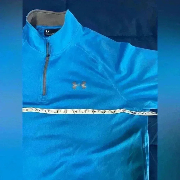 Under Armour Collared Shirt Blue Long Sleeve Polo Golf Heatgear Size Medium - Picture 3 of 9